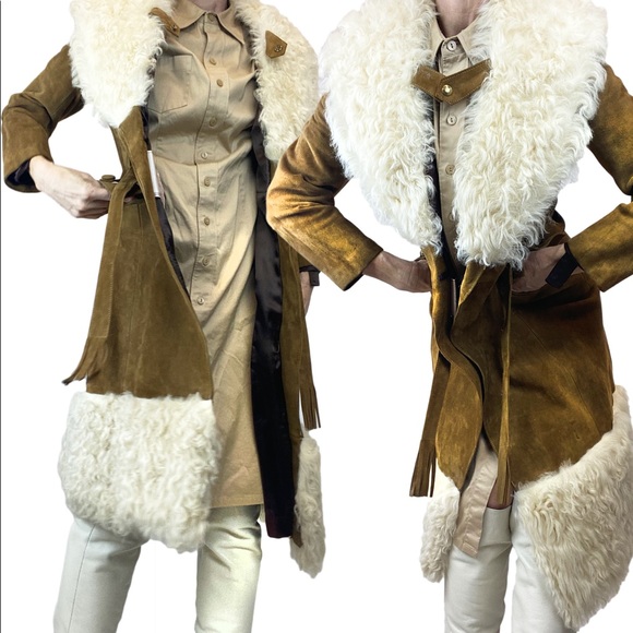 1960s GENUINE SUEDE LEATHER MADE IN GREAT BRITAIN with ASTRAKHAN LAMB - Picture 1 of 8